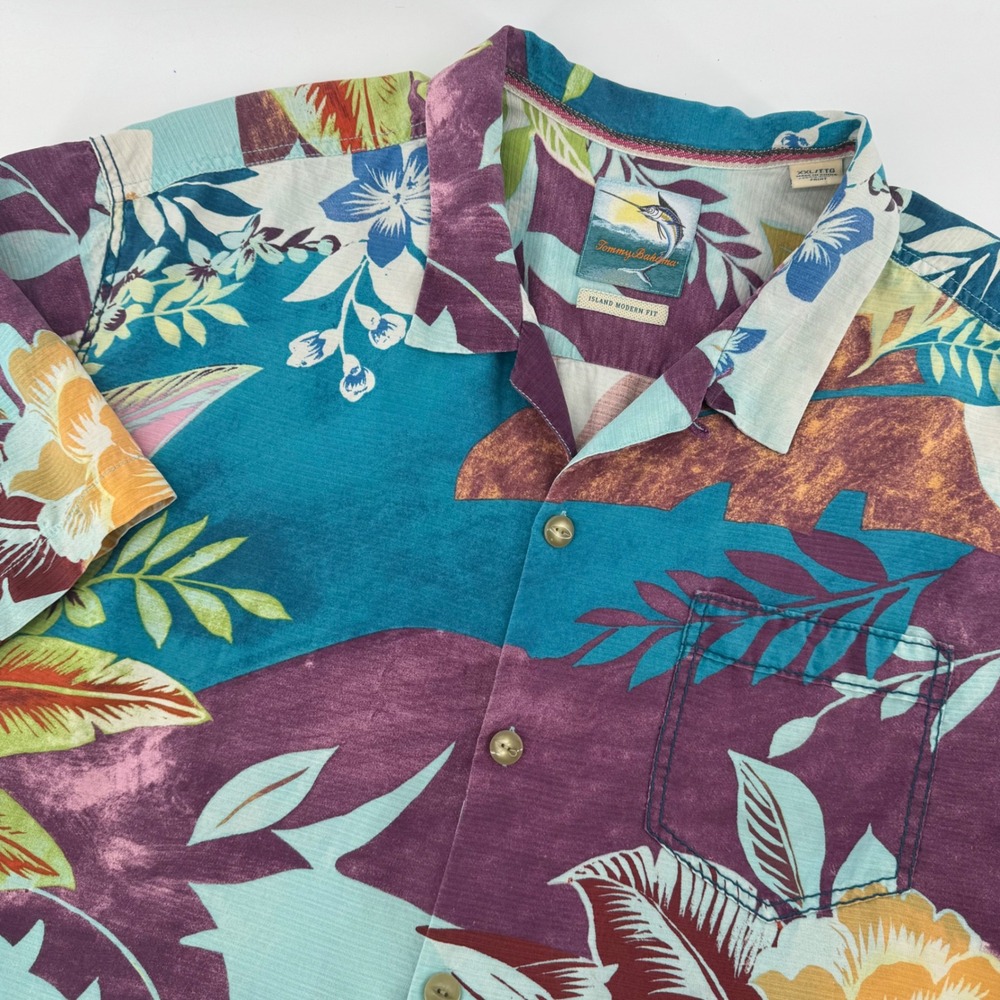 Tommy Bahama Button Up Mens XXL Blue Silk Island Modern Fit Floral Tropical